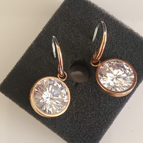 Michael Kors Jewelry - Michael Kors Rose Gold Bezel Set Round Crystal Drop Earrings